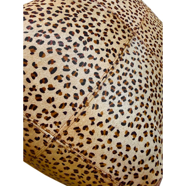 Leopard Pattern Hide Pouf Ottoman For Sale - Image 9 of 10