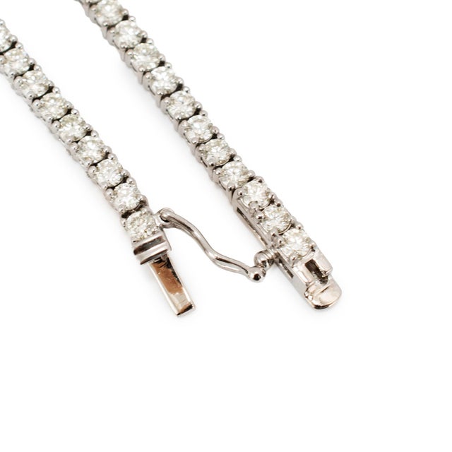 Metal 14k White Gold 11.88ct Round Diamond 4 Prongs Tennis Chain Matinee Necklace For Sale - Image 7 of 8