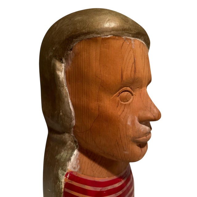 Americana Folk Art Carved Barbershop Bust For Sale - Image 4 of 6
