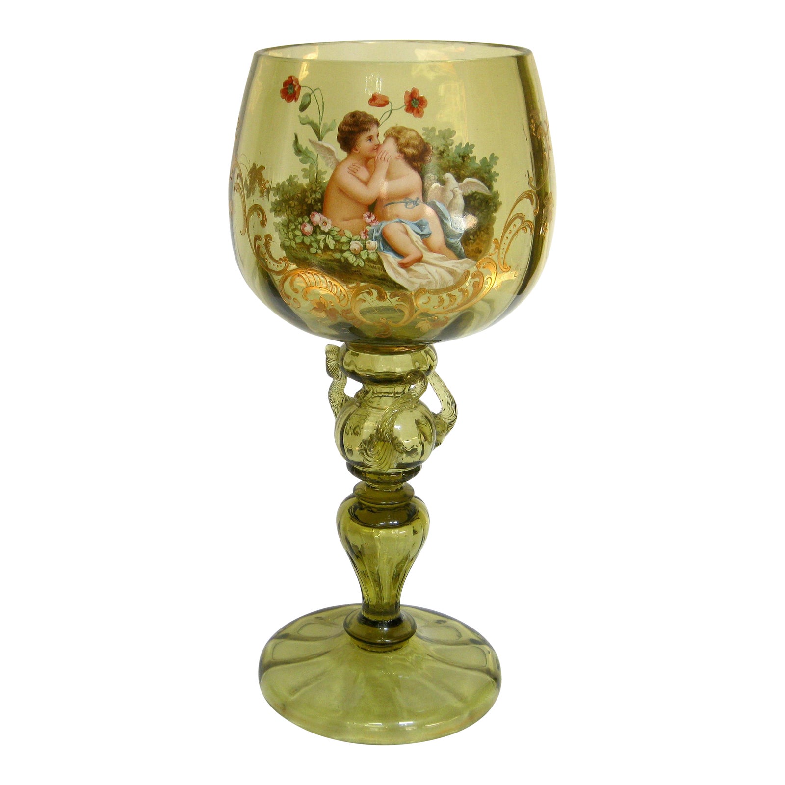 Antique Hand Painted Blown Glass Loving Chalice Chairish