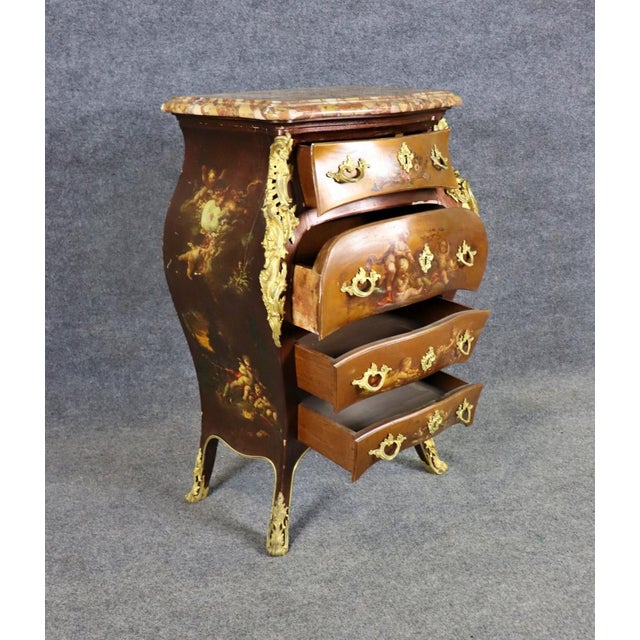 Durand Lm Durand Breche D' Alep Marble Top French Louis XV Style Vernis Martin Commode For Sale - Image 4 of 12