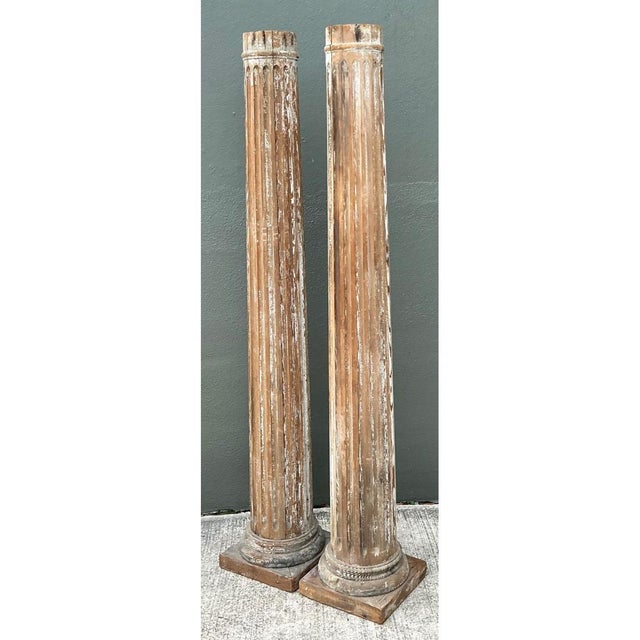 Sand Vintage Wooden Architectural Columns - Pair For Sale - Image 8 of 13