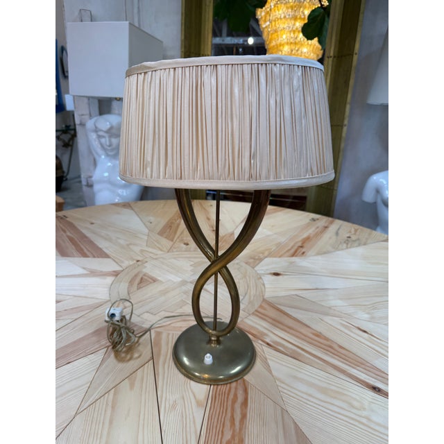 Brass Italian Brass Table Lamp With Twisted Loop Base and Pleated Shade, 1950s For Sale - Image 8 of 9