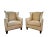 Pair Vintage Henredon Wingback Chairs – Ivory Leather, Geometric Pattern, Nailhead Trim For Sale