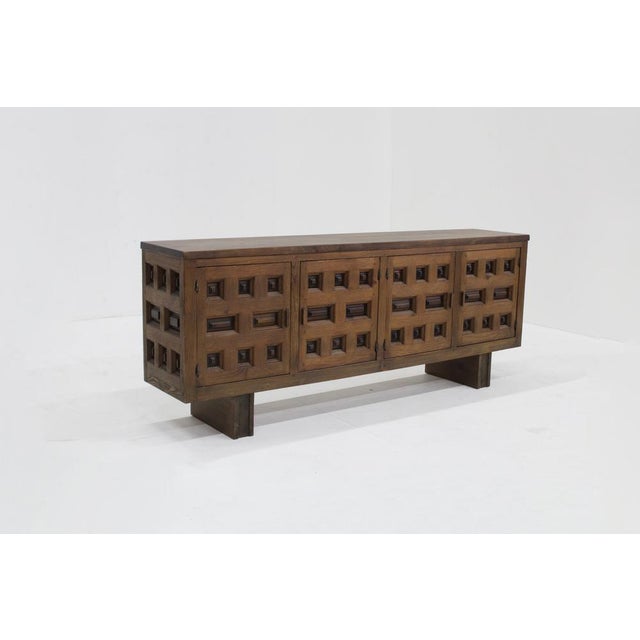 Brutalist Vintage Brutalist Spanish Carved Credenza, 1960s For Sale - Image 3 of 13