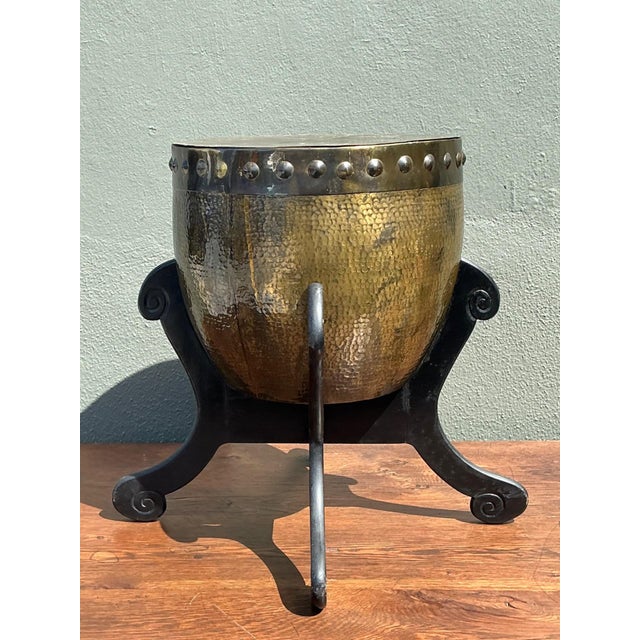 Late 20th Century Vintage Hammered Brass Drum Table For Sale - Image 5 of 18