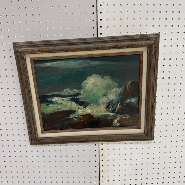 Wood 1970s Vintage Seascape Oil Painting on Canvas ~ Framed & Signed For Sale - Image 7 of 9