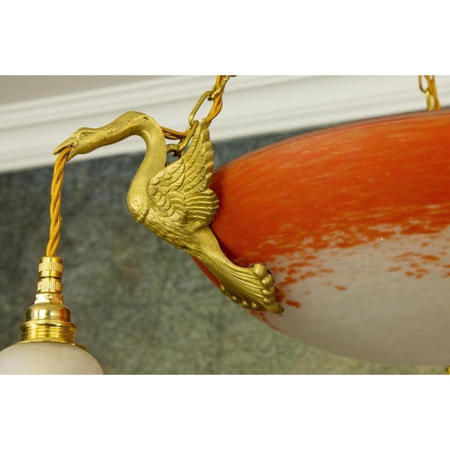 Empire French Red and White Glass and Bronze Chandelier, 1925 For Sale - Image 6 of 18