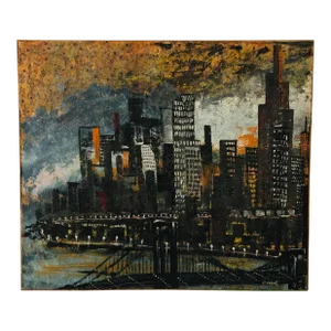 Vintage Oversize Oil Painting of Brooklyn Bridge