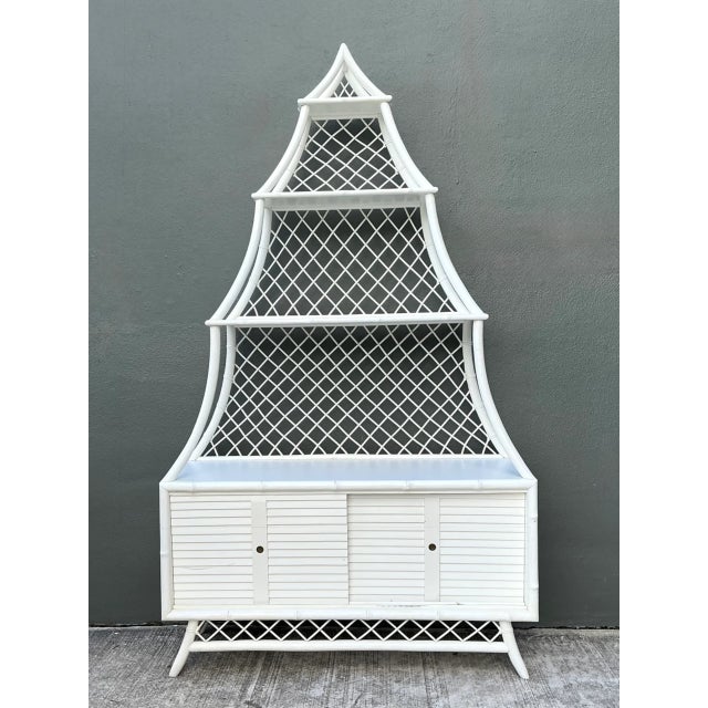 Vintage White Rattan Pagoda Etagere For Sale - Image 4 of 12