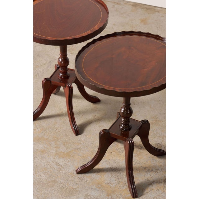 English Pair English Mahogany Side Tables With Scalloped Lip (C. 1930) For Sale - Image 3 of 11