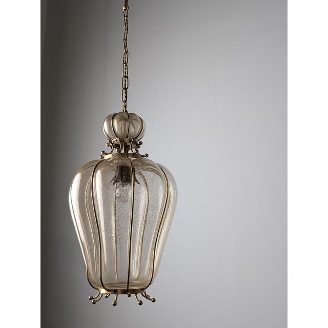 Mid-Century Modern Murano Glass Lantern with Gold Foil and Brass from Barovier & Toso, 1960s For Sale - Image 3 of 18