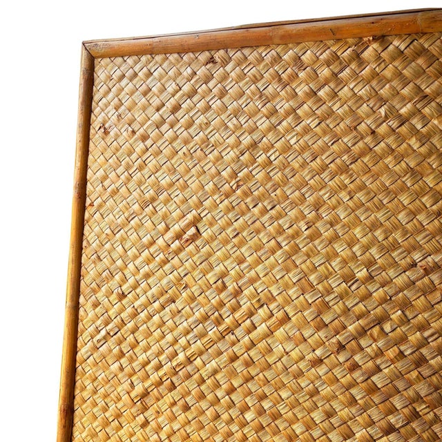 1930s 1930s Art Deco 9' Foot X 6' Foot Rattan & Woven Wicker Rolling Wall Divider Screen For Sale - Image 5 of 11