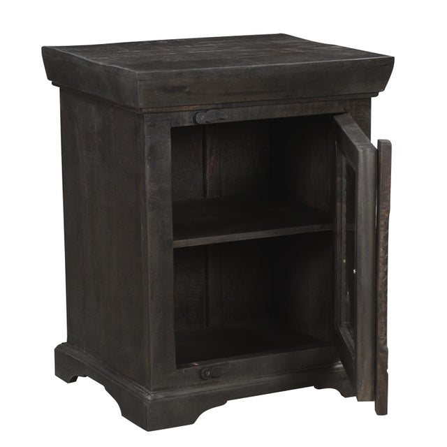 1990s Transitional Style Solid Wood Hand Carved Nightstand With Glass Door For Sale In Houston - Image 6 of 7