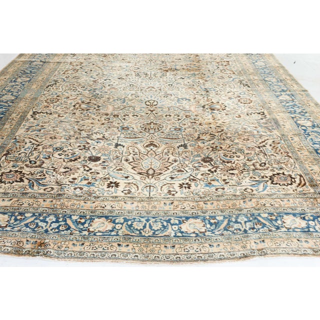 Navy Blue Fine Antique Persian Meshad Handmade Wool Carpet For Sale - Image 8 of 8