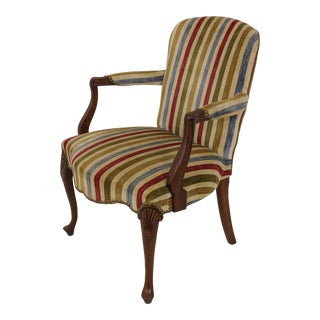 Hickory Chair Co Stripe Upholstered Mahogany Armchair For Sale