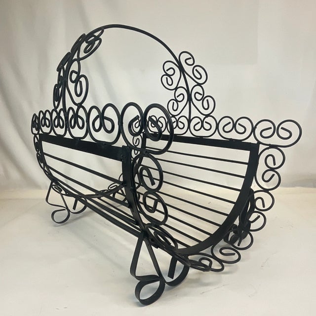 1950s Mid-Century Italian Hollywood Regency Firewood Holder, Black Metal. For Sale - Image 12 of 12