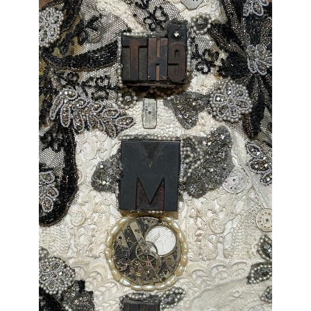 2010s Large Mixed Media Skull Sculpture With Lace and Pearls For Sale - Image 5 of 13