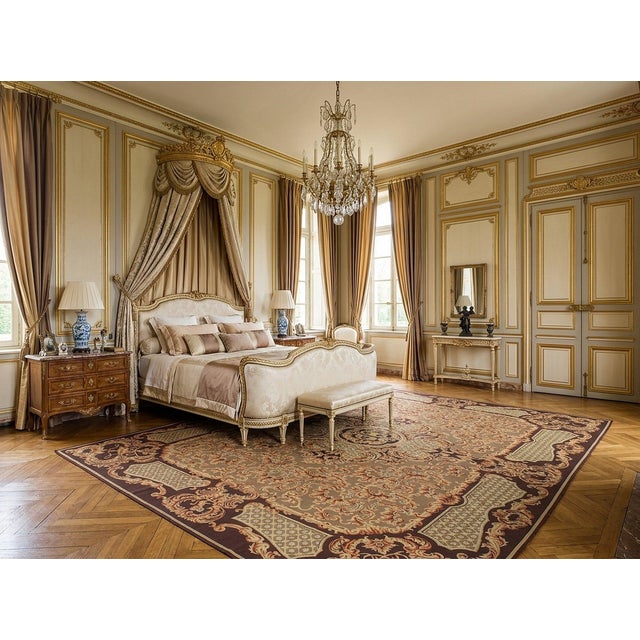 9x12 Vintage Aubusson Flat Weave Wool Rug, Brown Baroque Medallion For Sale - Image 14 of 14