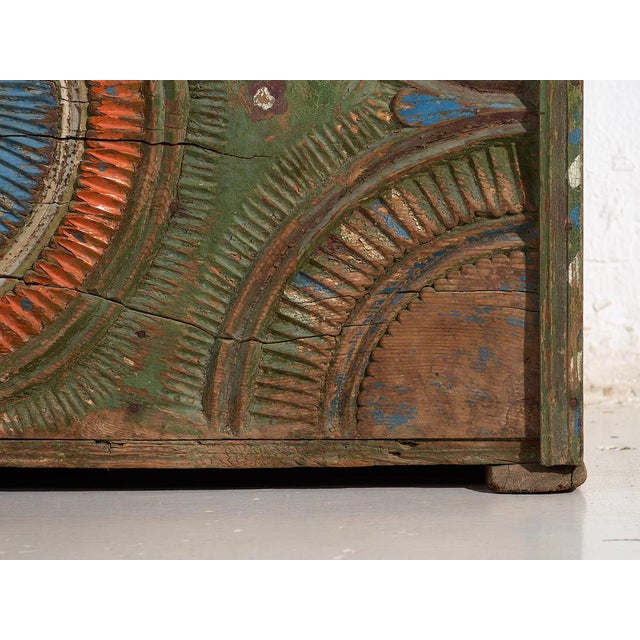 Green Antique Folk Art Style Carved Trunk, 1900 For Sale - Image 8 of 11