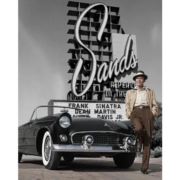 Frank Sinatra at Sands Hotel An artistically composed and colored photograph of Frank Sinatra in front of the Sands Motel...