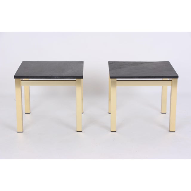 Coffee Tables in Brass-Plated Metal with Black Slate Tops, 1970s, Set of 2, in Very Good conditions. Designed 1970 to 1979