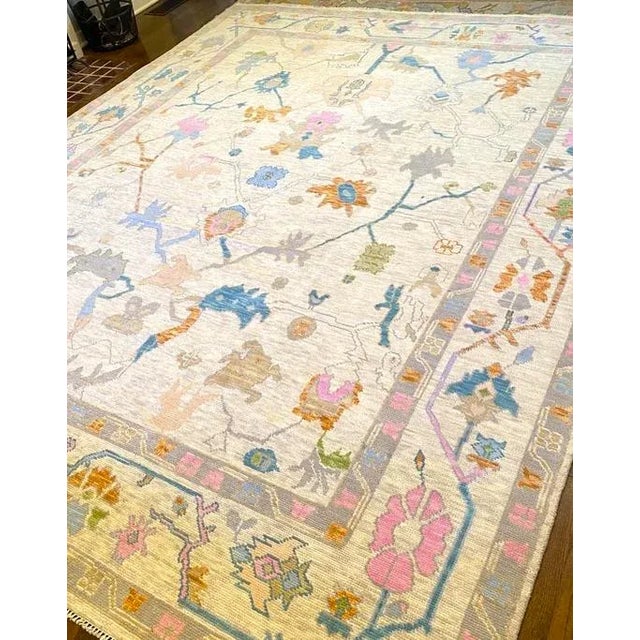 Not Yet Made - Made To Order Modern Handknotted Oushak Rug in Cream with Electric Pink, Orange & Blue, 9' x 12' For Sale - Image 5 of 6