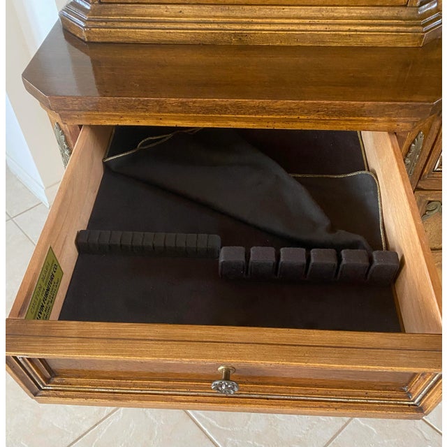 Brown Burlwood & Ormolu Lighted China Cabinet Breakfront With Beveled Glass Custom Made for the Levin Furniture Company For Sale - Image 8 of 13