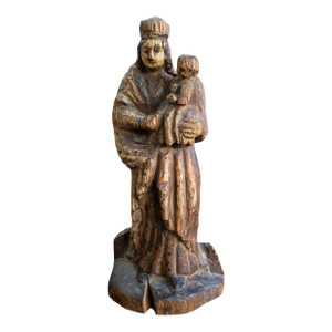 19th Century Spanish Colonial Religious Carved Santos Figure of the Madonna and Child