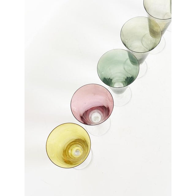 Colored Glass Champagne Coupes, France, 1970, Set of 6 For Sale - Image 6 of 13