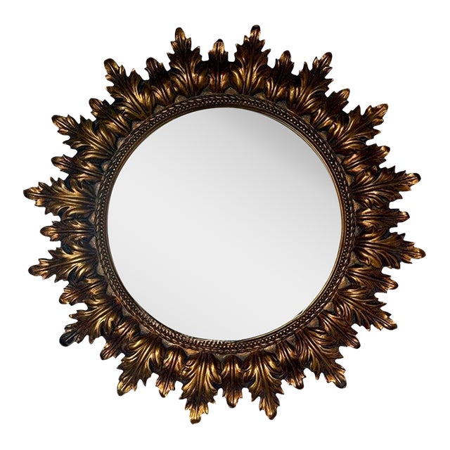 Mid-Century Giltwood Sunburst Mirror With Antiqued Mercury Glass For Sale
