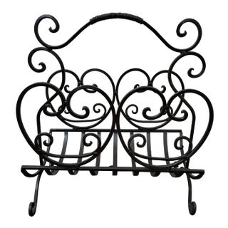 Vintage Wrought Iron Scroll Magazine Rack | Tuscan & Mediterranean Style For Sale