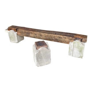 Made-To-Order Reclaimed Cypress Barn Beam Stone Bench and Cocktail Table For Sale