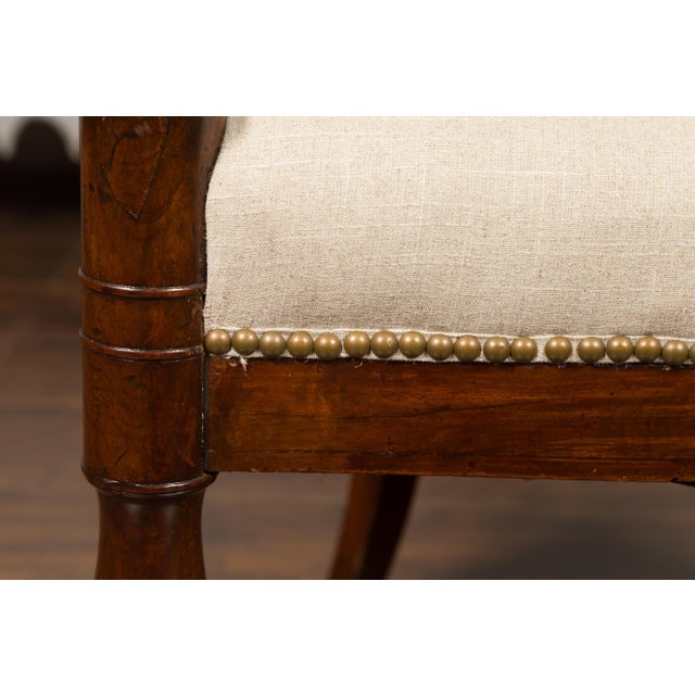 French French 1830s Restauration Period Mahogany Armchair with Carved Rams' Heads For Sale - Image 3 of 12