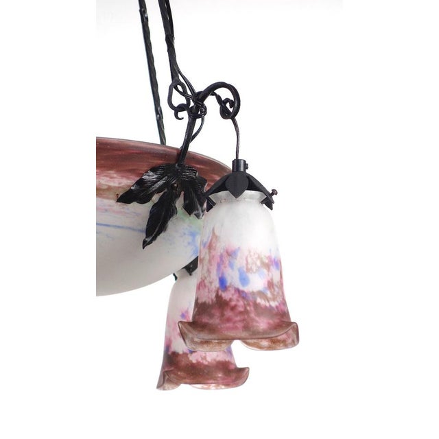 1930s Antique Art Nouveau 4-Light Chandelier from Müller Freres Luneville, 1930s For Sale - Image 5 of 18