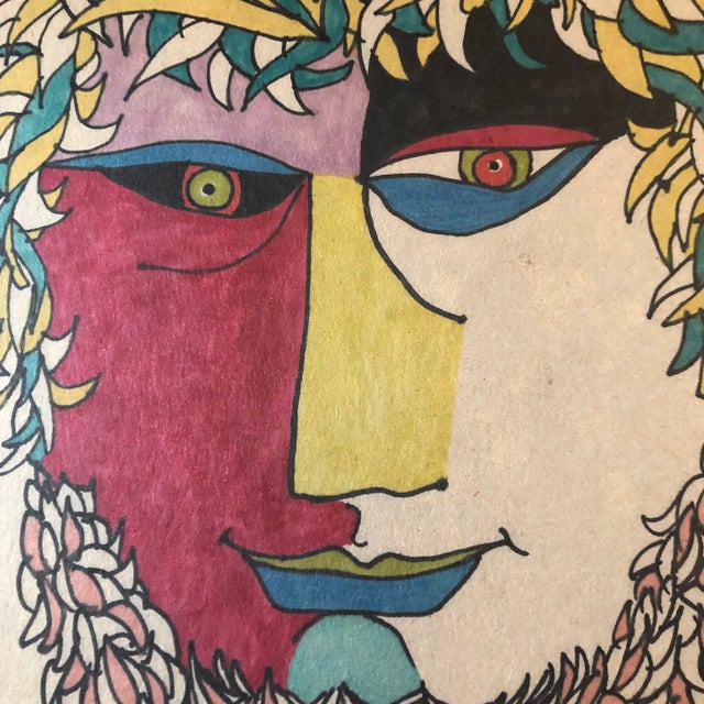 Pop Art Original Vintage Colored Felt Marker Pop Art Portrait Drawing 1970’s For Sale - Image 3 of 5