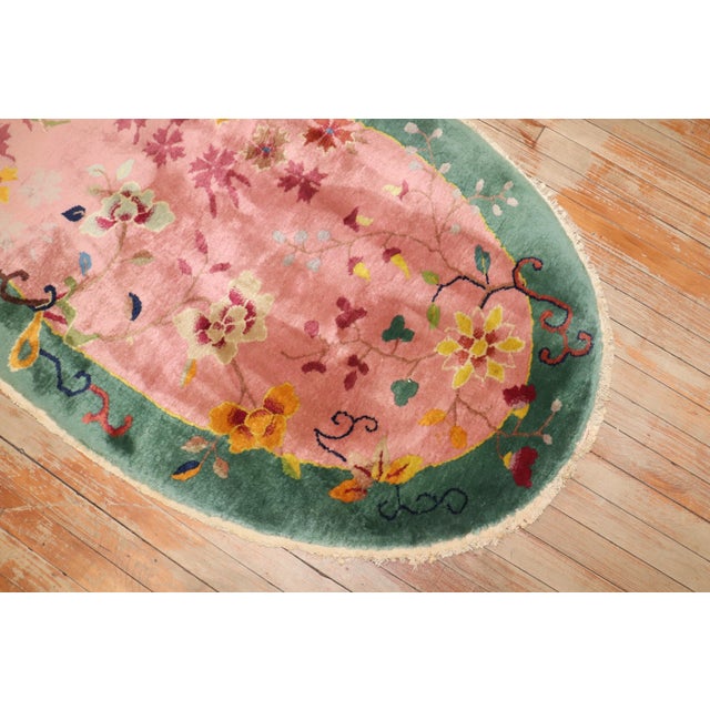 Art Deco Zabihi Collection Oval Chinese Art Deco Rug - 3' x 4'11" For Sale - Image 3 of 8