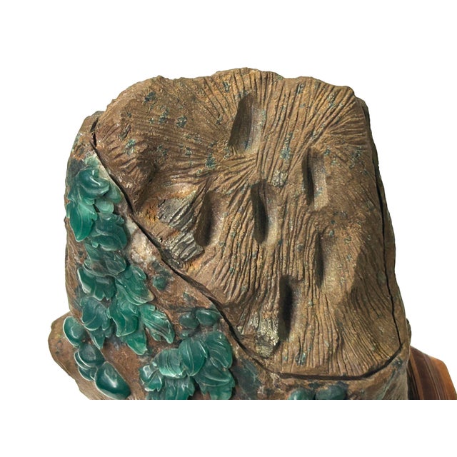 Vintage Naturalistic Scholars Rock Sculpture Dark Green Stone Cicada Accent For Sale - Image 15 of 15