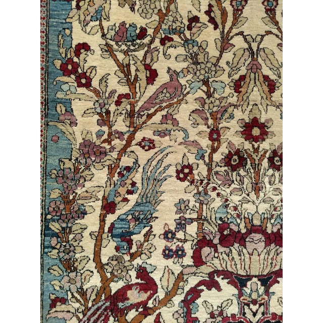 Vintage Tehran Area Rug, Hand-Knotted Wool & Silk, Tree of Life Pattern, Ivory & Burgundy, 5x7 For Sale - Image 4 of 6