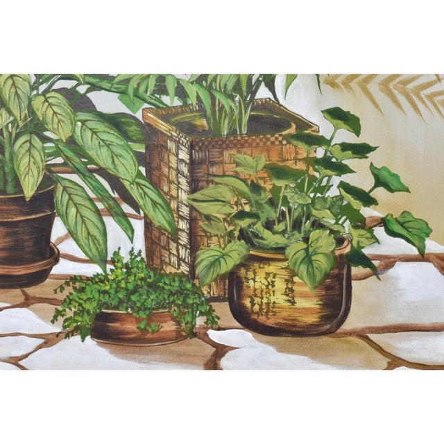 Green Vintage 1970s Large Green and White House Plant Painting by DeLongprie For Sale - Image 8 of 10