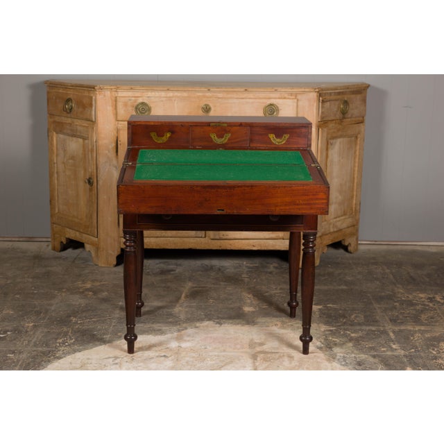 Wood English 19th Century Campaign Mahogany Box with Unfolding Desk and Drawers For Sale - Image 7 of 12