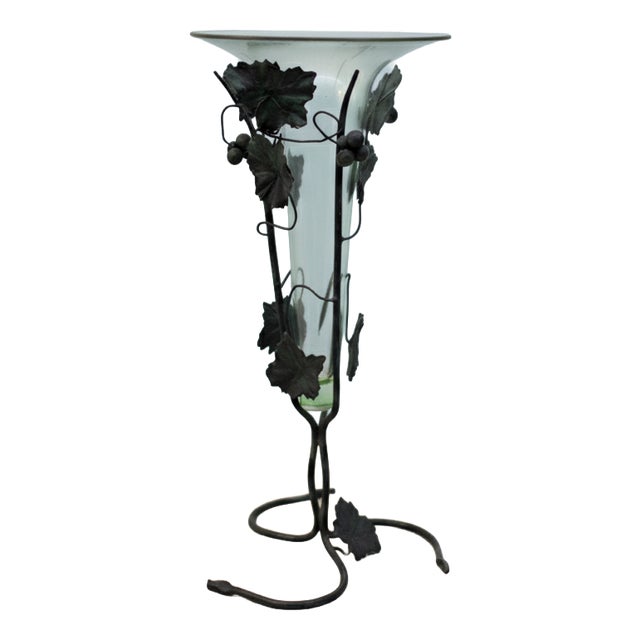 Murano Glass and Wrought Iron Vase attributed to Umberto Bellotto for Barovier and Toso, 1920s For Sale