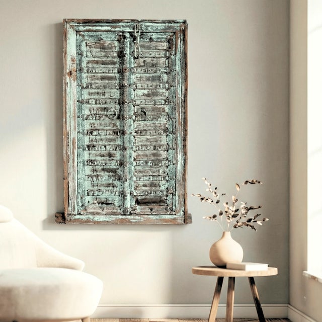 Brown Early 20th Century Handmade Carved Sliding Door | 57 Inch Tall Decorative Wall Panel and Carved Border Around the Door | Solid Wood Wall Art For Sale - Image 8 of 8