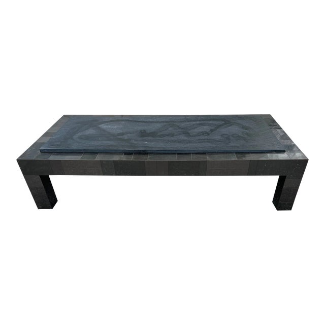 Brutalist Paul Evans Patinated Patchwork Coffee Table With Slate Top Signed For Sale