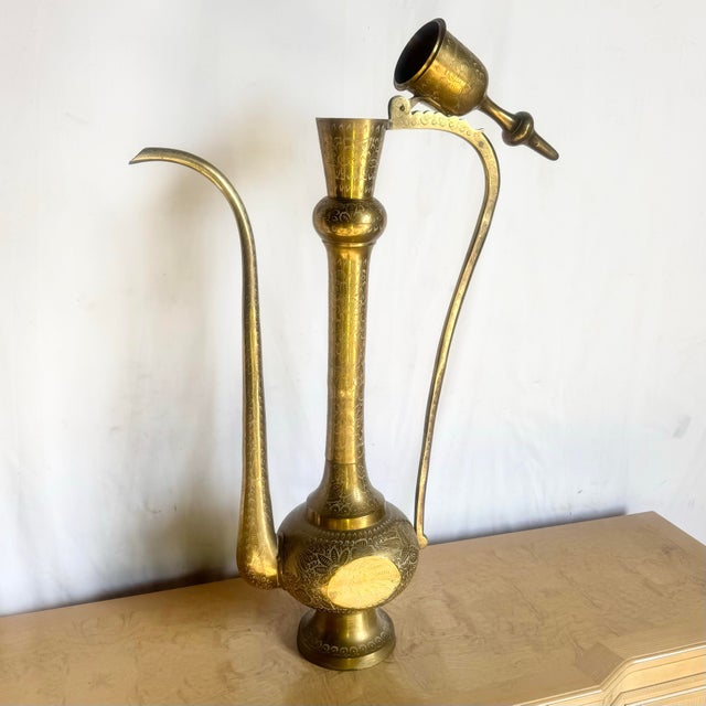Mid 20th Century Moorish Etched Brass Pitcher/Ewer/Aftaba/Surahi For Sale - Image 12 of 12