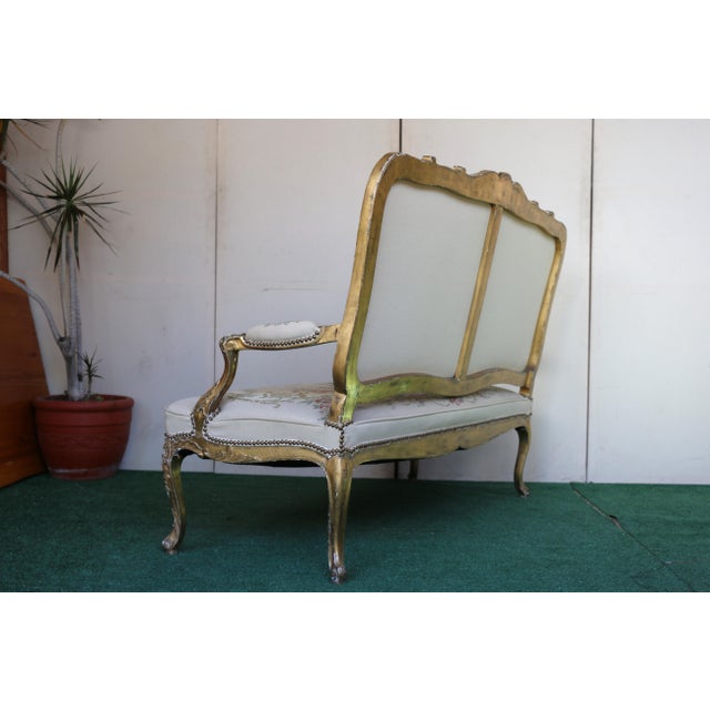 Antique Set of French Tapestry Gild Carved Gold Wood Arm Chairs Chairs & Sofa For Sale In Los Angeles - Image 6 of 18