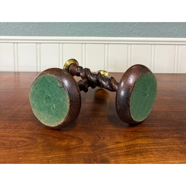 Antique English Barley Twist Candlesticks Candle Holders Oak Pair 10.5" Tall For Sale - Image 16 of 17