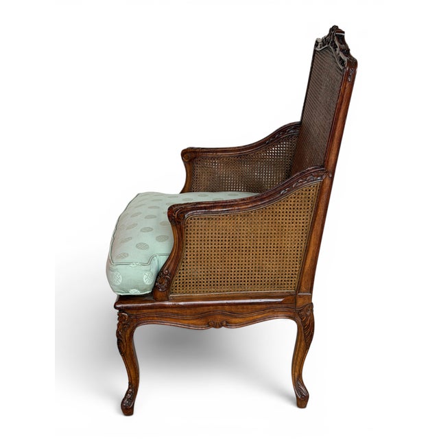 French Vintage Louis XV Style Caned Bergère Walnut Chair For Sale - Image 3 of 13