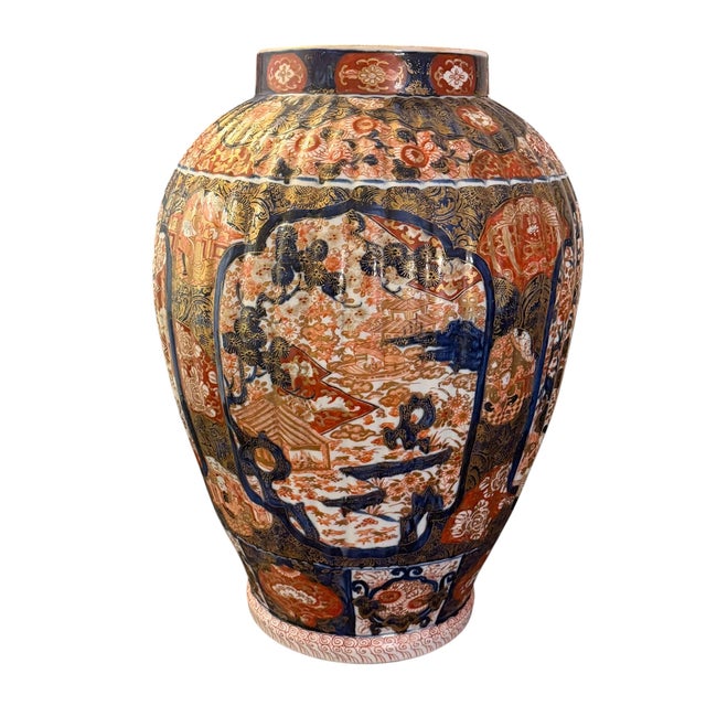 Late 19th Century Late 19th Century Japanese Imari Ribbed Porcelain Floor Vase For Sale - Image 5 of 11