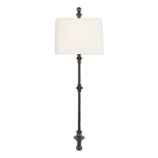 Chapman & Myers for Visual Comfort Signature Cawdor Stanchion Wall Light in Aged Iron with Linen Shade For Sale